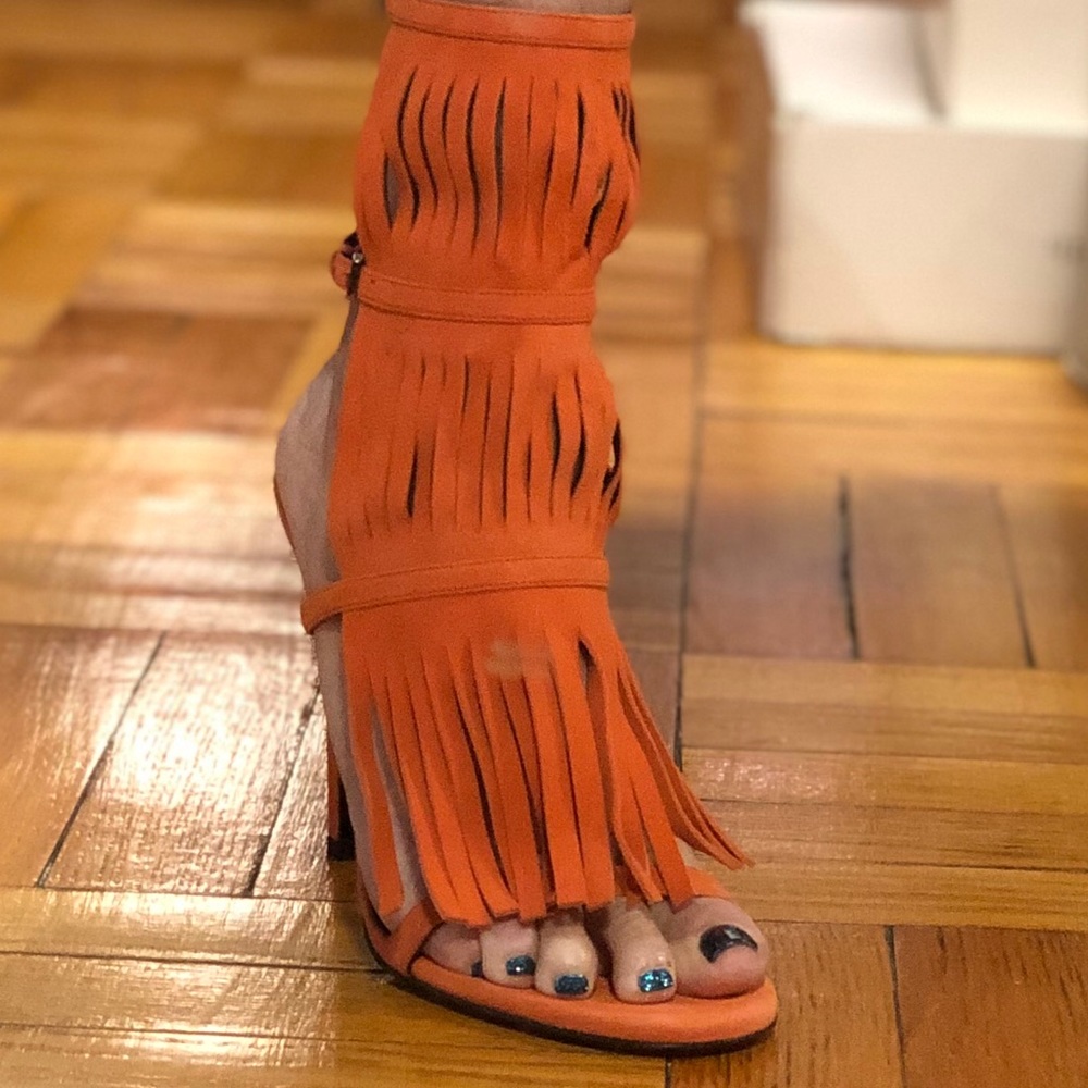 New Gucci Orange Suede Sandals 4” Heels US 7.5